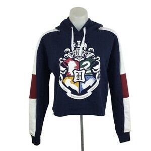Harry Potter Undiz Hogwarts Crest Graphic Pullover Hoodie Sweatshirt Blue Small